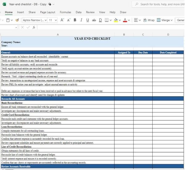 Year-End Accounting Checklist - Excel